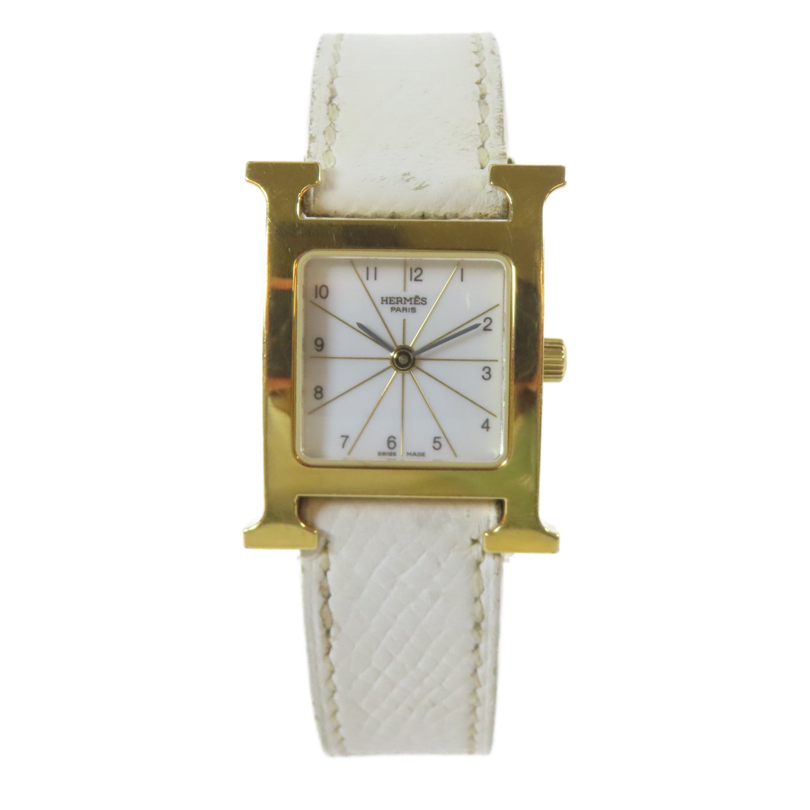 HERMES 【激減優惠】皮革帶/不鏽鋼Heure H Watch金扣手錶石英機芯白色