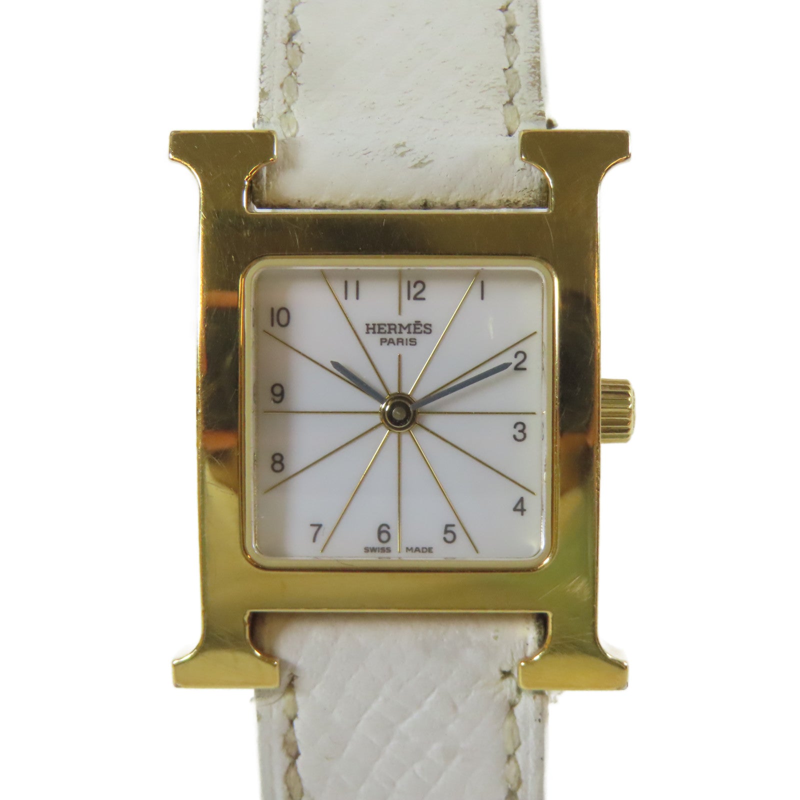 HERMES 【激減優惠】皮革帶/不鏽鋼Heure H Watch金扣手錶石英機芯白色