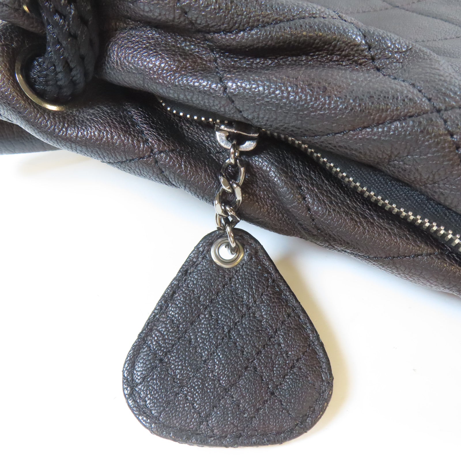 CHANEL 菱格牛皮皮革Shoulder Bag銀扣肩背袋黑色