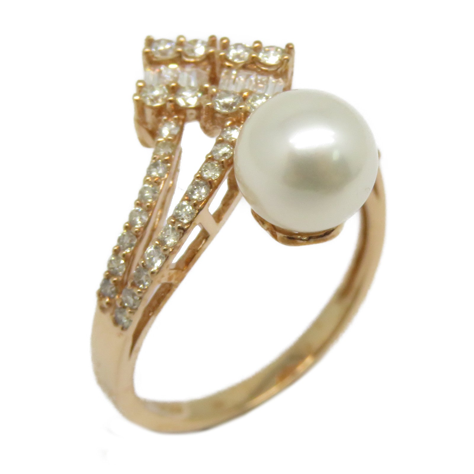JEWELRY 【激減優惠】18K玫瑰金Pearl Ring 2.55ct珍珠/0.433ct鑽石戒指US#6.5白色/粉金色/銀色