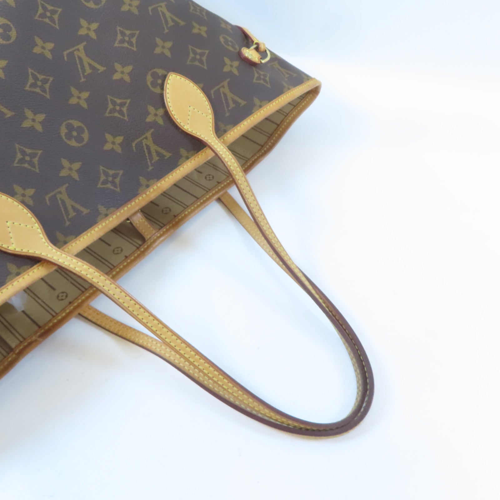 LOUIS VUITTON Monogram Neverfull MM金扣手挽袋啡色