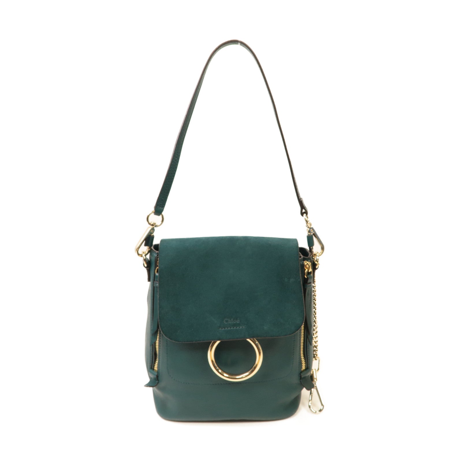 Chloe 【激減優惠】麂皮/牛皮皮革Backpack金扣背包綠色