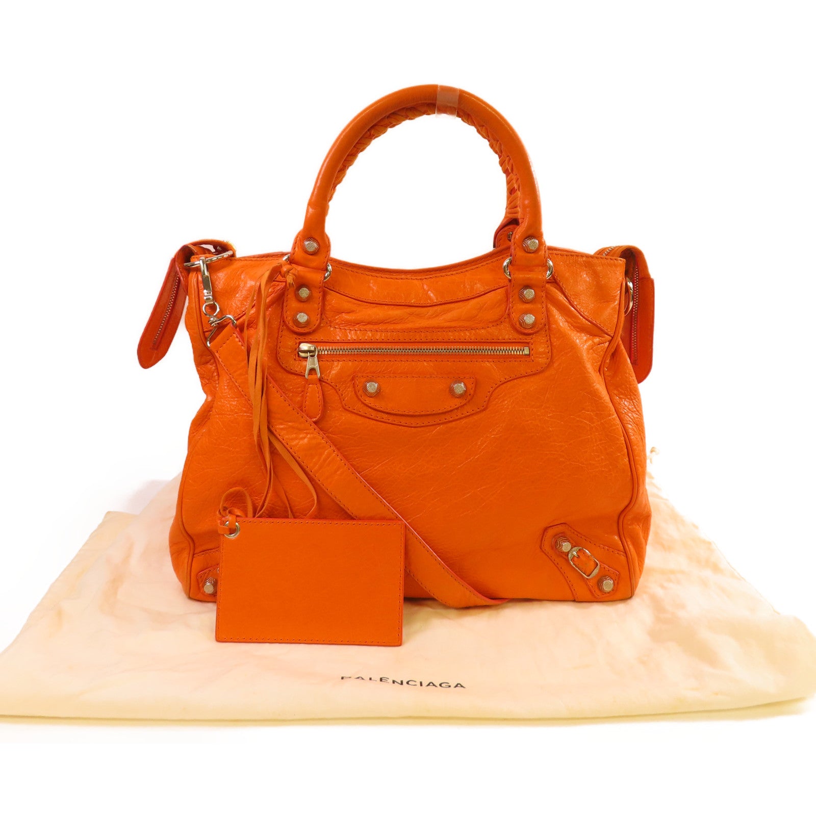 BALENCIAGA 羊皮皮革Velo Giant 2Way Shoulder Bag銀扣手挽肩背兩用袋橙色