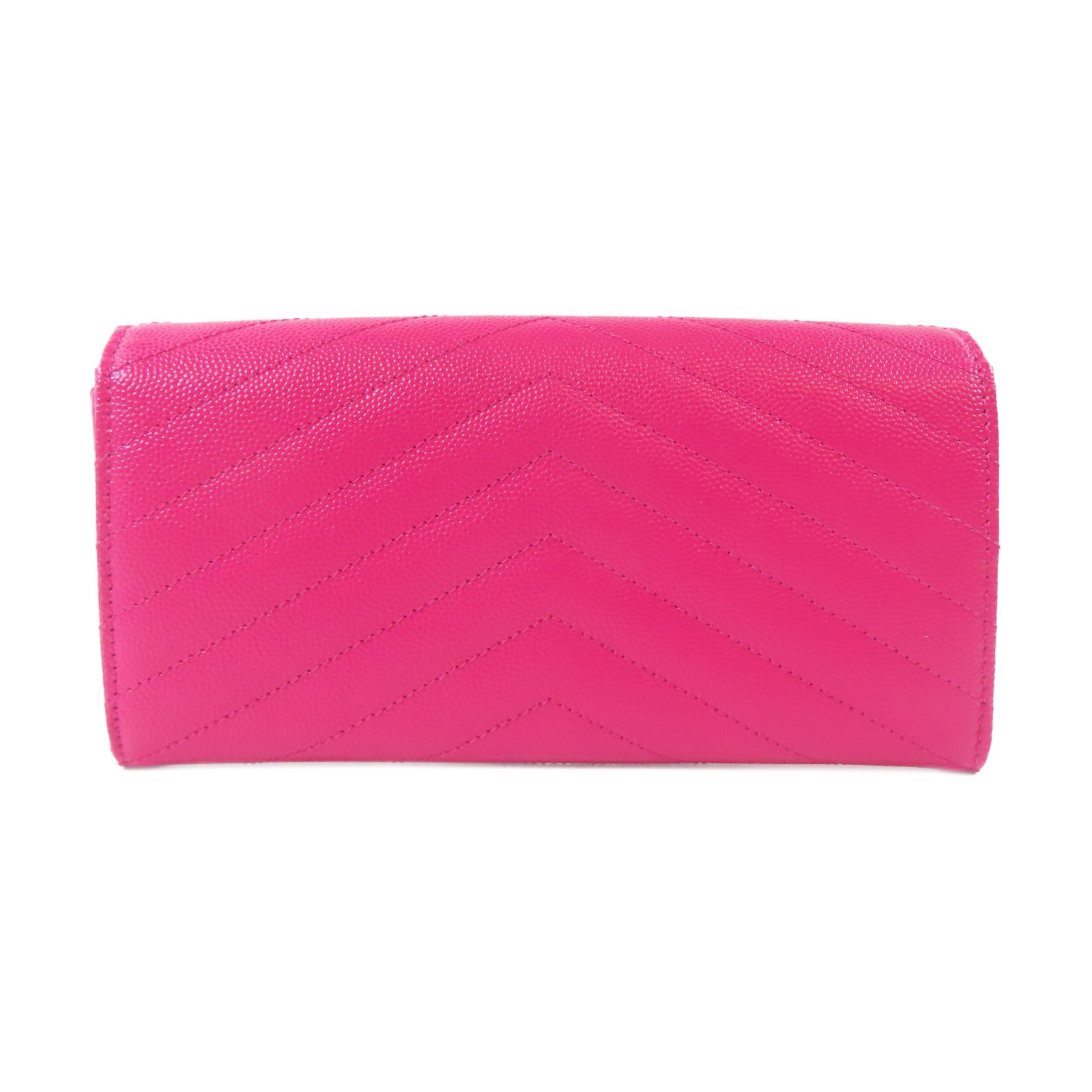 YVES SAINT LAURENT 牛皮皮革Long Wallet金扣長錢包桃紅色