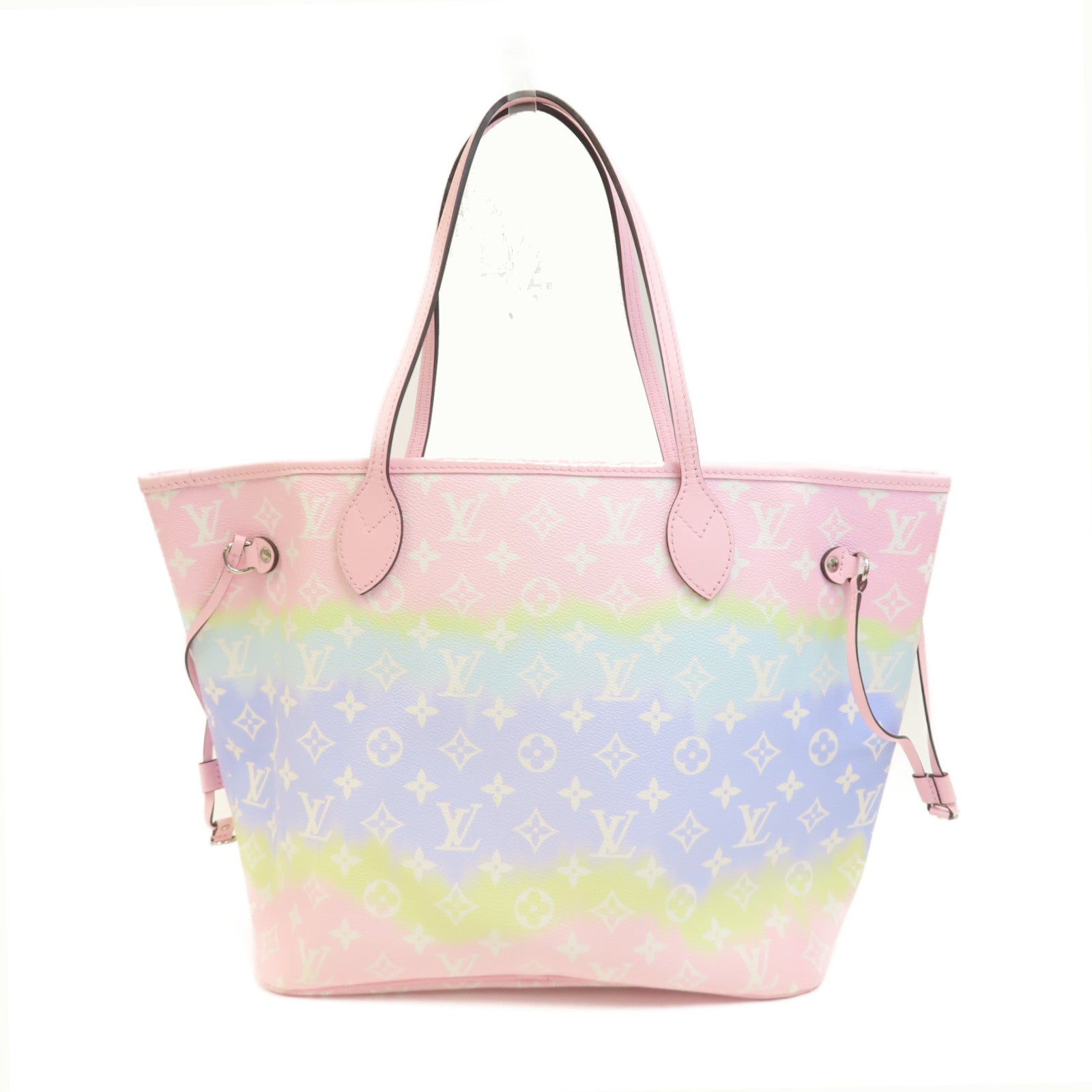 LOUIS VUITTON Escale Pastel Neverfull MM銀扣手挽袋粉紅色
