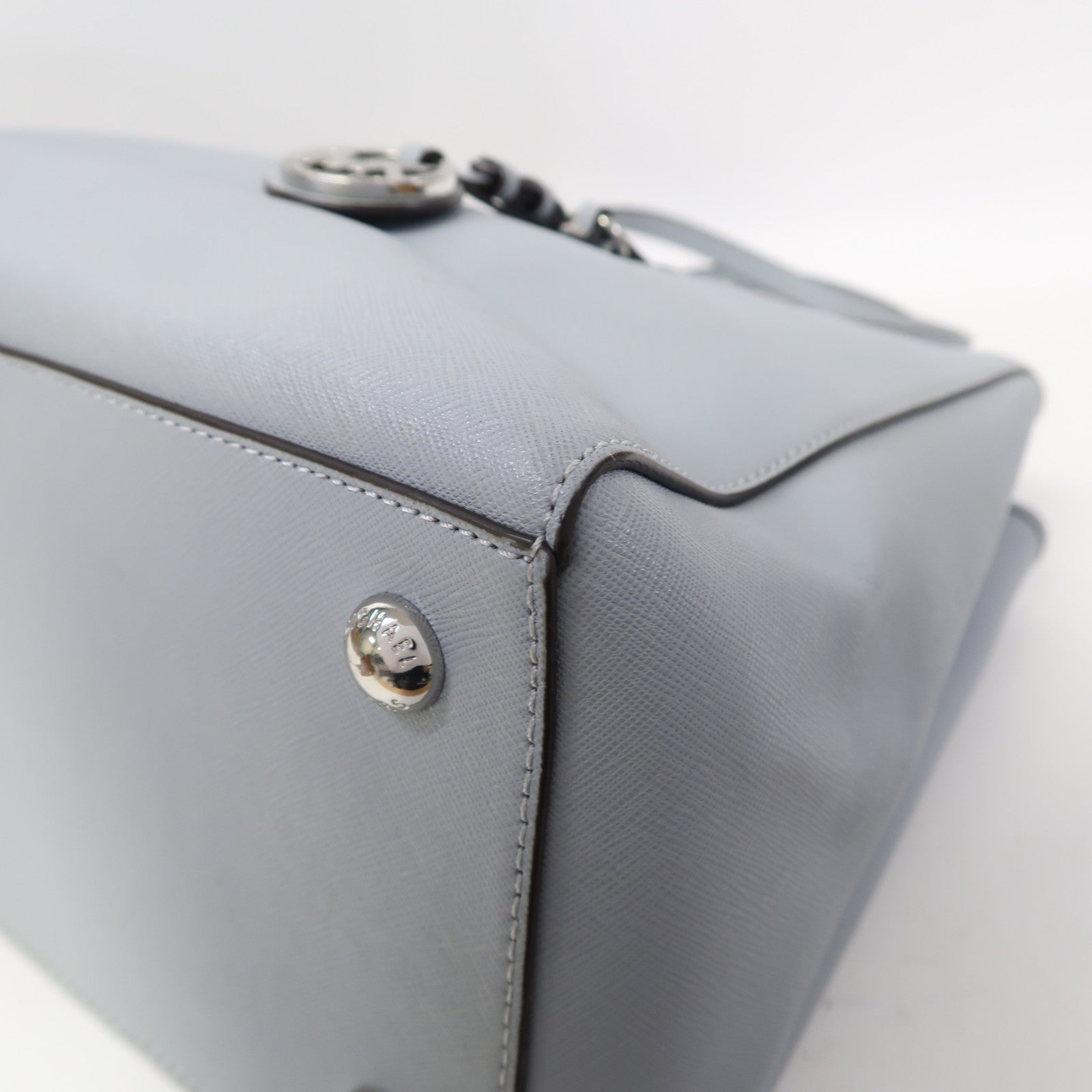 Michael Kors 牛皮皮革Tote Bag銀扣肩背袋藍色