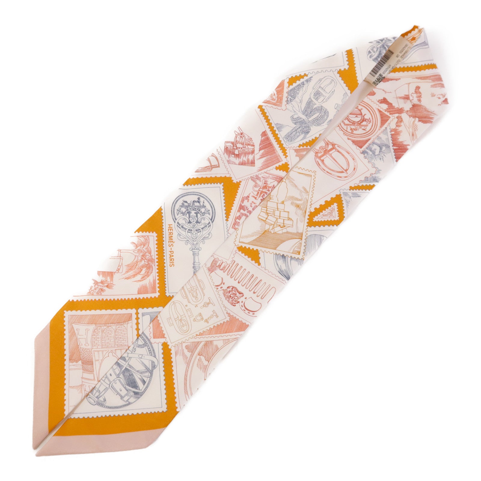HERMES 絲質Twilly絲巾White/Orange