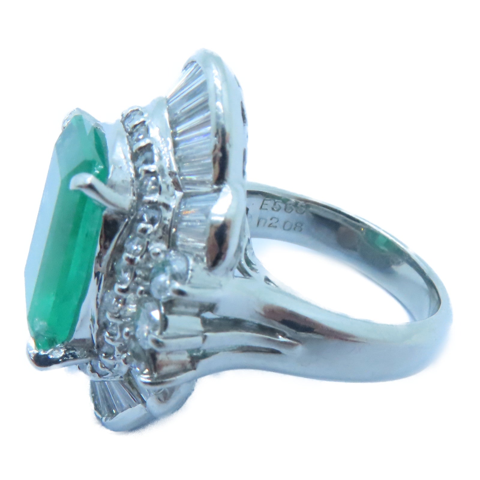 JEWELRY PT900鉑金Emerald Diamond Ring 5.63ct綠寶石/2.08ct鑽石戒指US#6