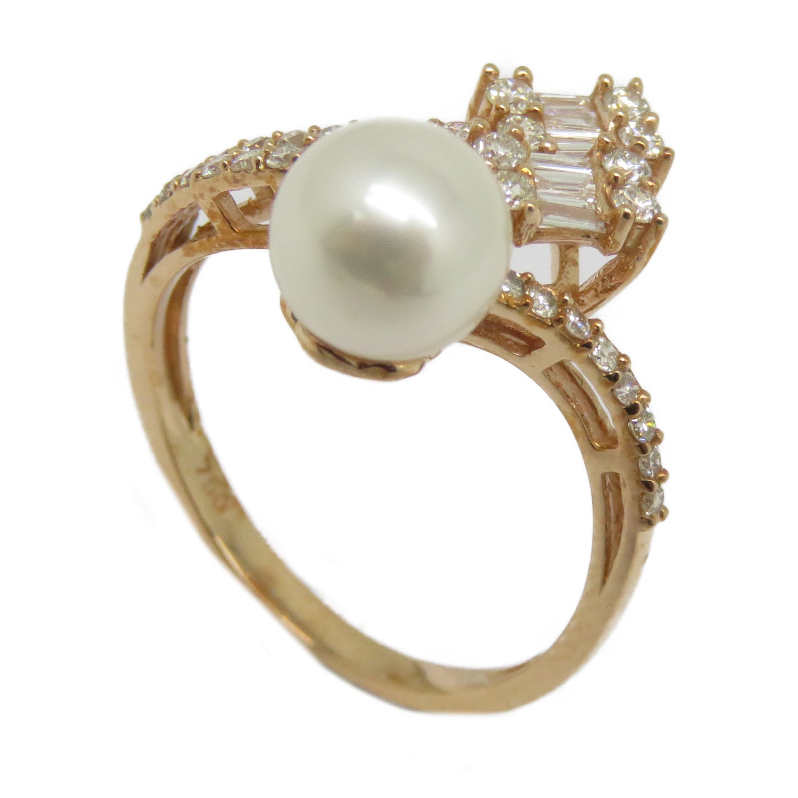 JEWELRY 【激減優惠】18K玫瑰金Pearl Ring 2.55ct珍珠/0.433ct鑽石戒指US#6.5白色/粉金色/銀色