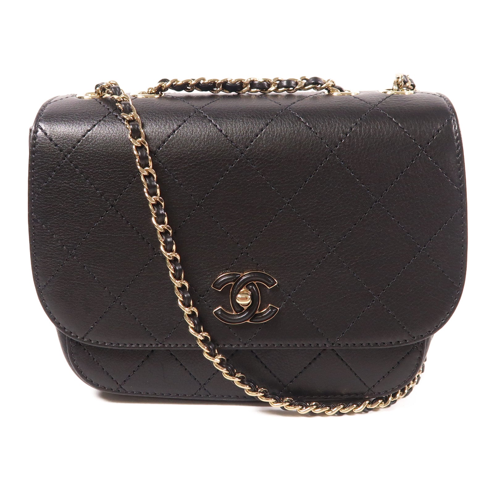 CHANEL 皮革Chain Shoulder金扣鏈帶肩背袋