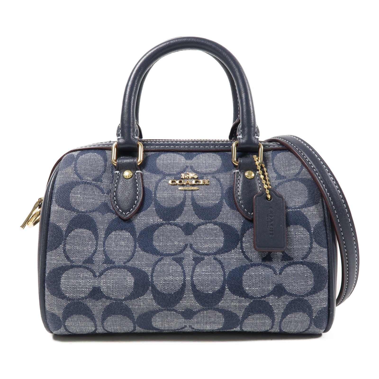 COACH 帆布Mini Rowan金扣手挽肩背兩用袋藍色