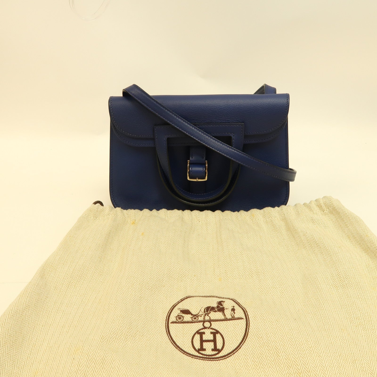 HERMES Swift皮革Mini Halzan 22銀扣手挽肩背兩用袋藍色