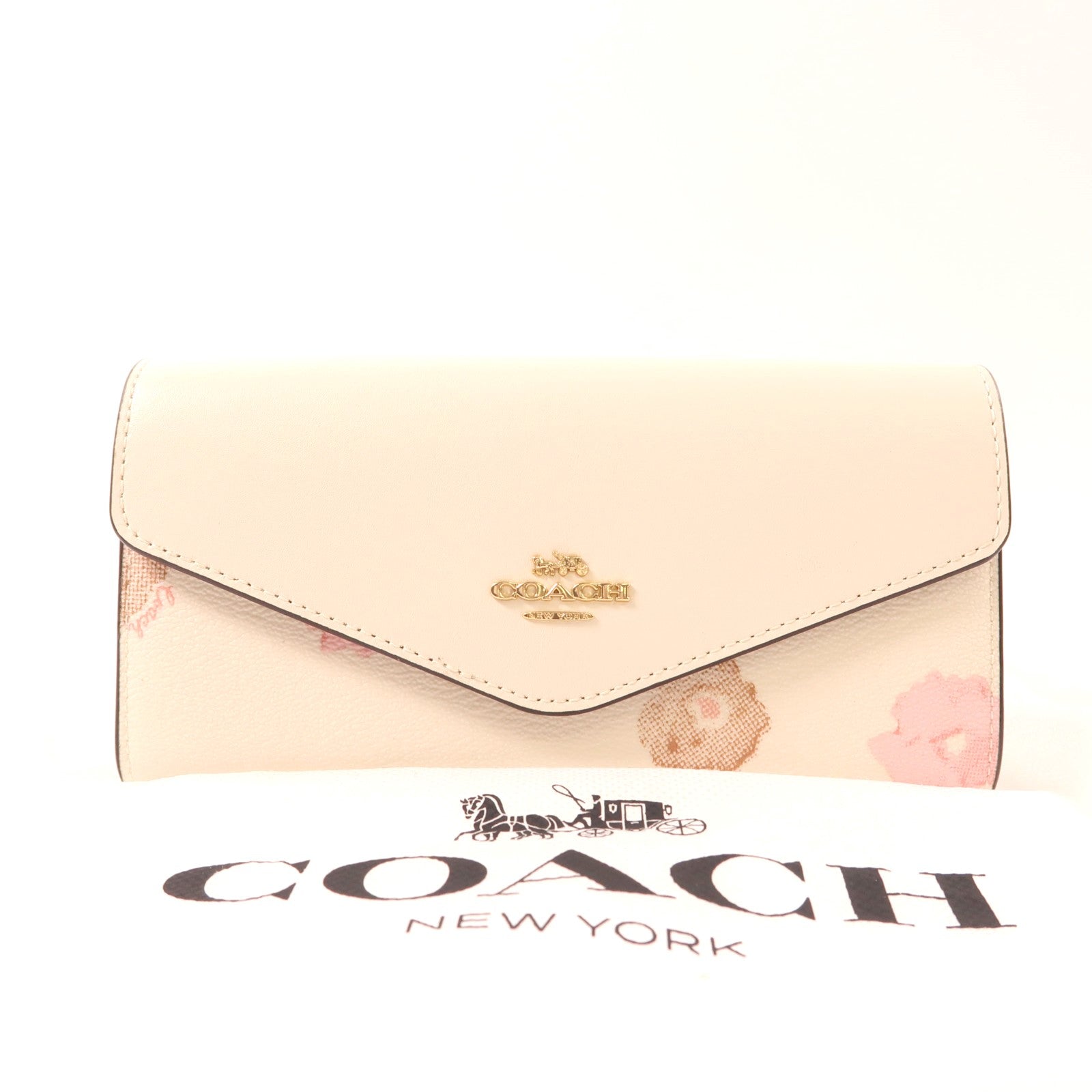 COACH 牛皮皮革Long Wallet金扣長錢包白色
