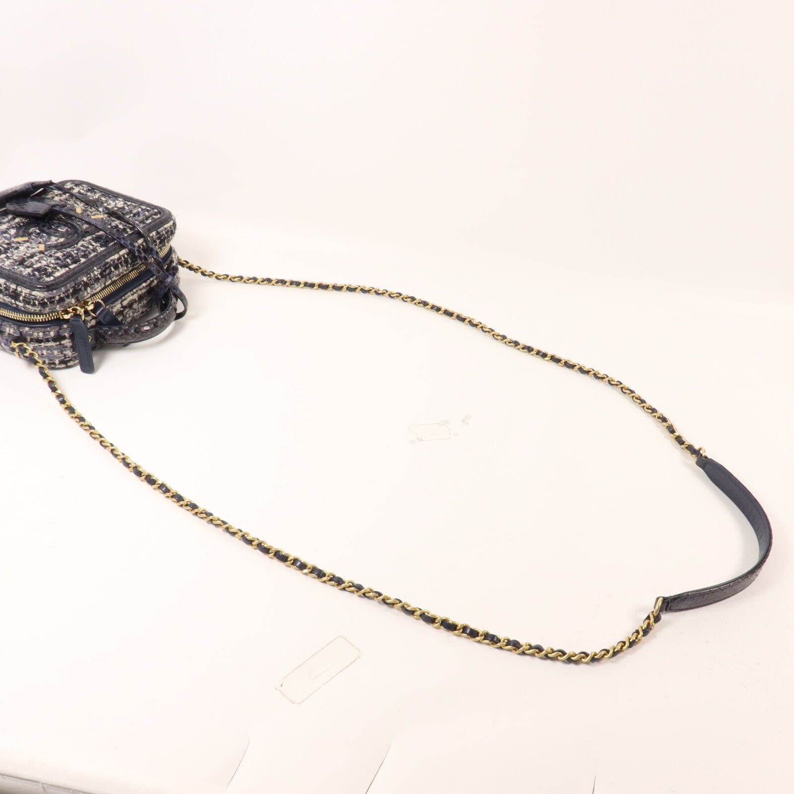 CHANEL Tweed/蛇皮皮革Vanity Case鏈帶手挽肩背兩用袋