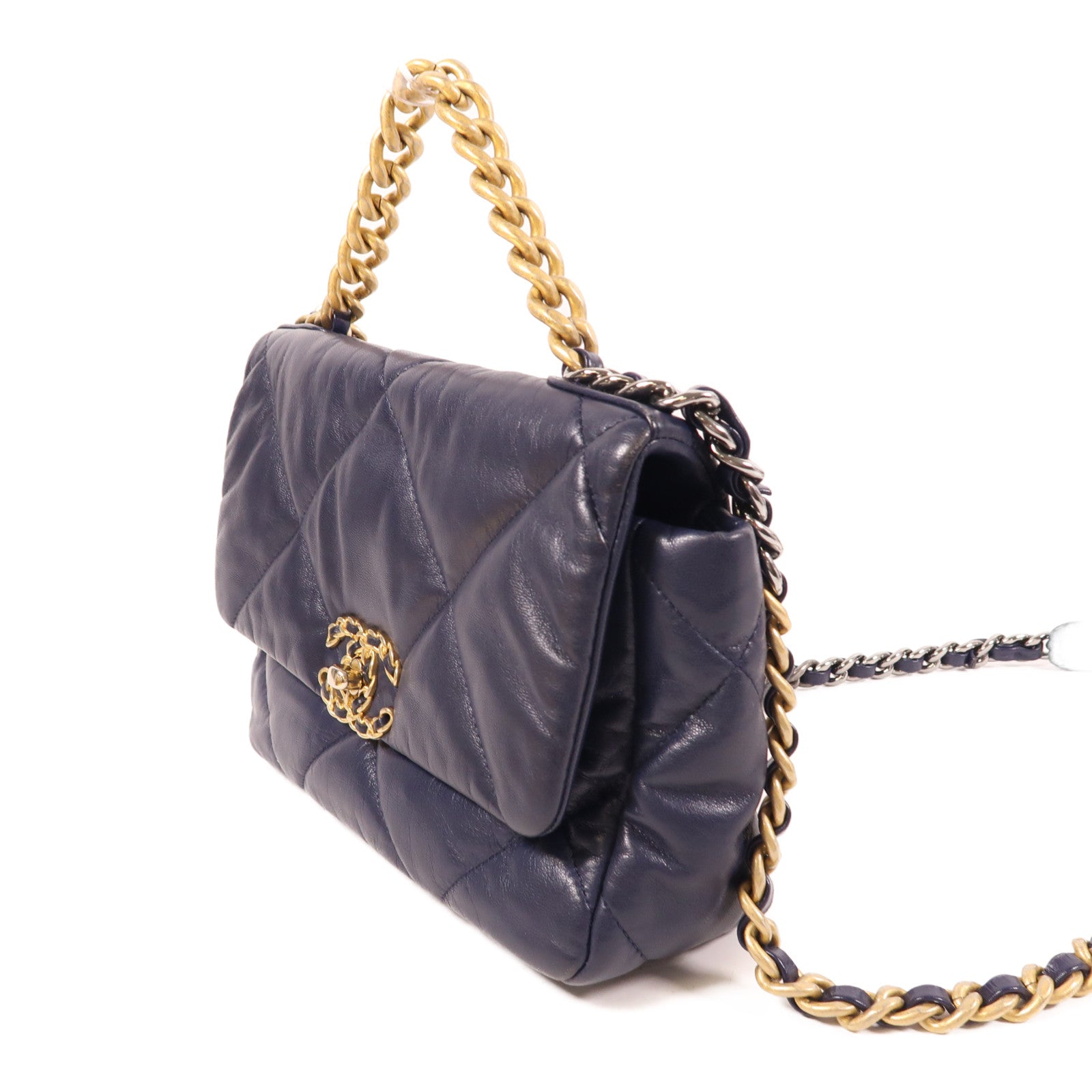 CHANEL 羊皮皮革C19 Small金扣鏈帶手挽肩背兩用袋