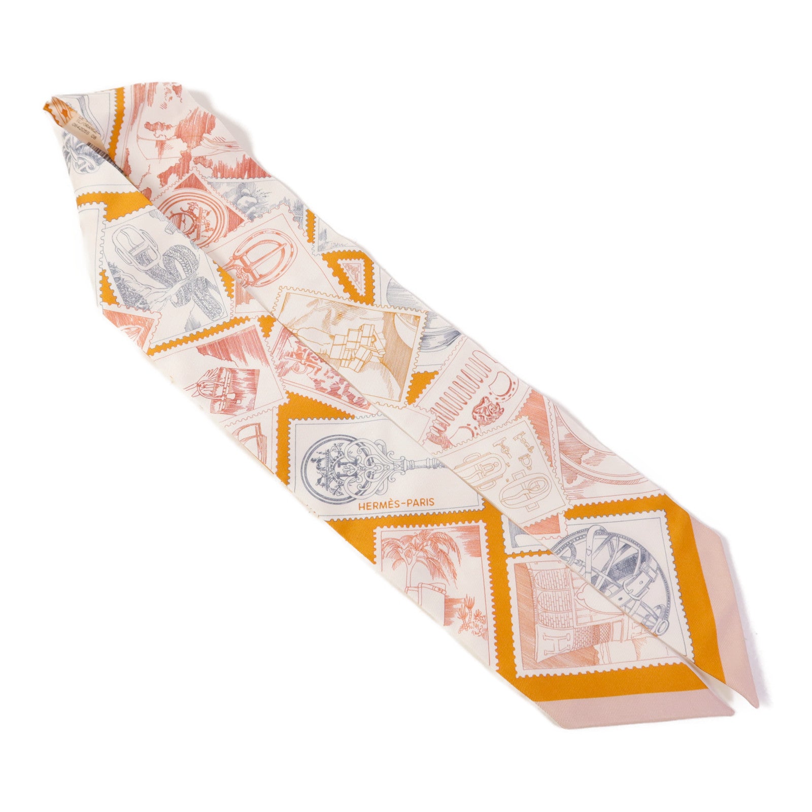 HERMES 絲質Twilly絲巾White/Orange