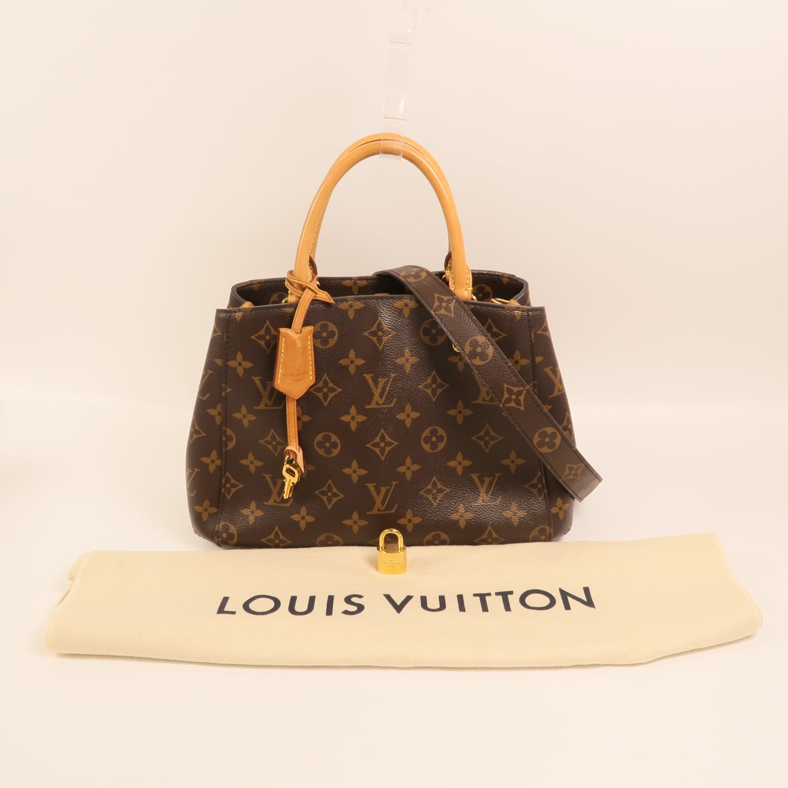 LOUIS VUITTON Monogram Montaigne BB金扣手挽肩背兩用袋棕色