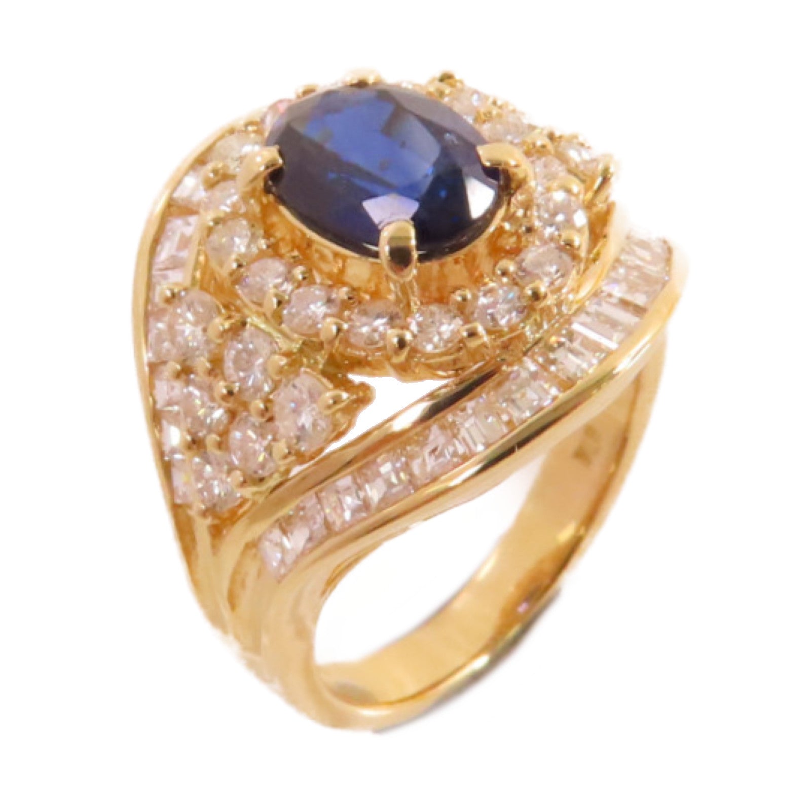 JEWELRY 【激減優惠】18K黃金/1.36ct藍寶石/1.8ct鑽石Sapphire Diamond Ring戒指US#5.25