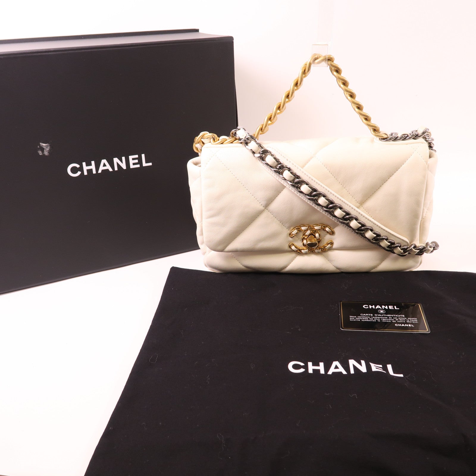 CHANEL 牛皮皮革C19 Small金扣手挽肩背兩用袋