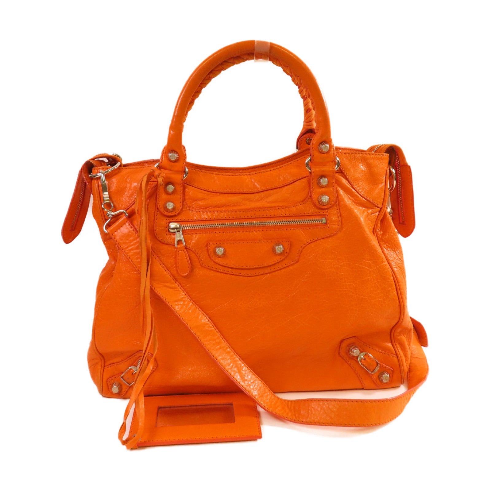 BALENCIAGA 羊皮皮革Velo Giant 2Way Shoulder Bag銀扣手挽肩背兩用袋橙色