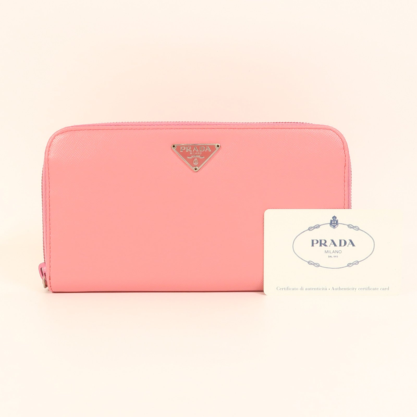 PRADA Saffiano皮革Zipper Long Wallet銀扣長錢包