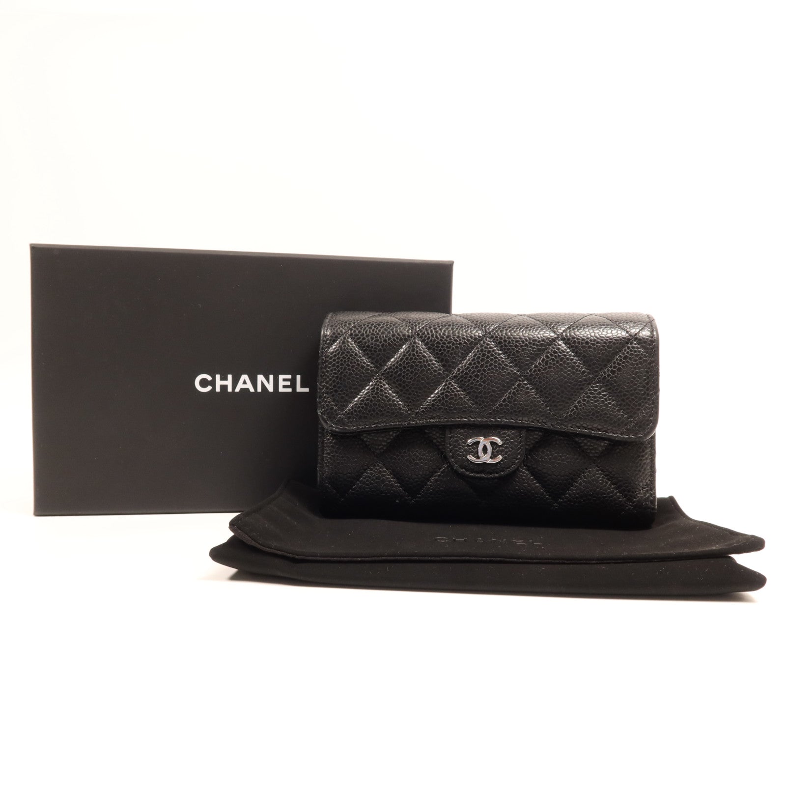 CHANEL 牛皮皮革Medium Wallet銀扣錢包