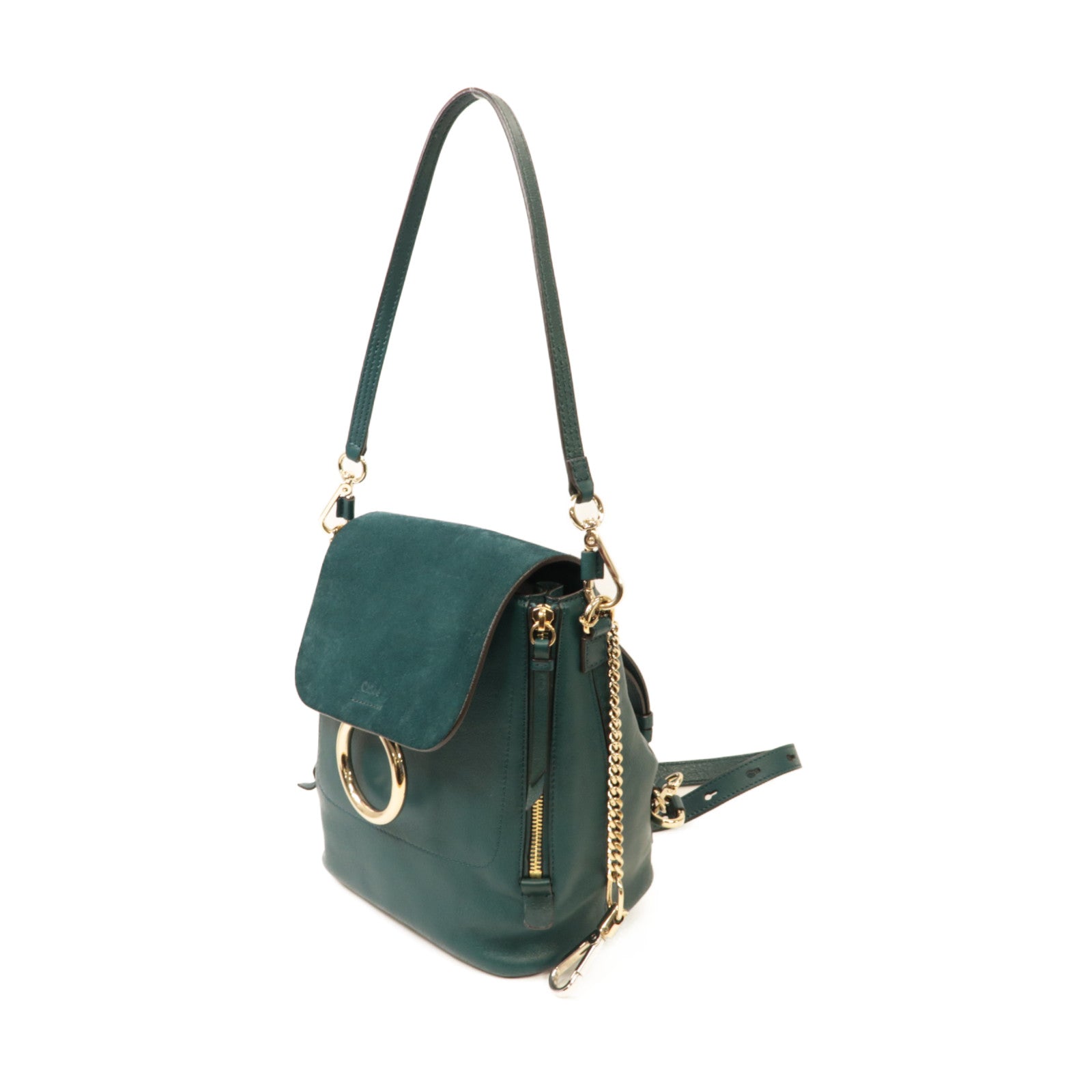 Chloe 【激減優惠】麂皮/牛皮皮革Backpack金扣背包綠色