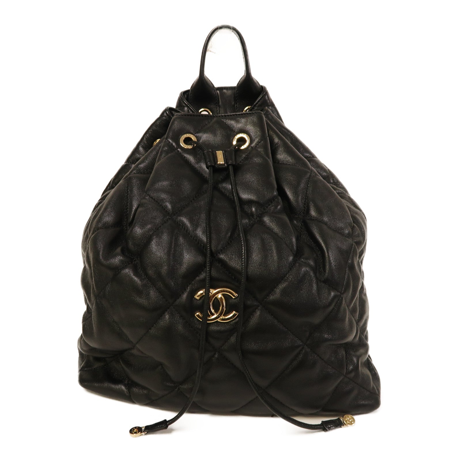 CHANEL 菱格牛皮皮革Backpack金扣背包黑色
