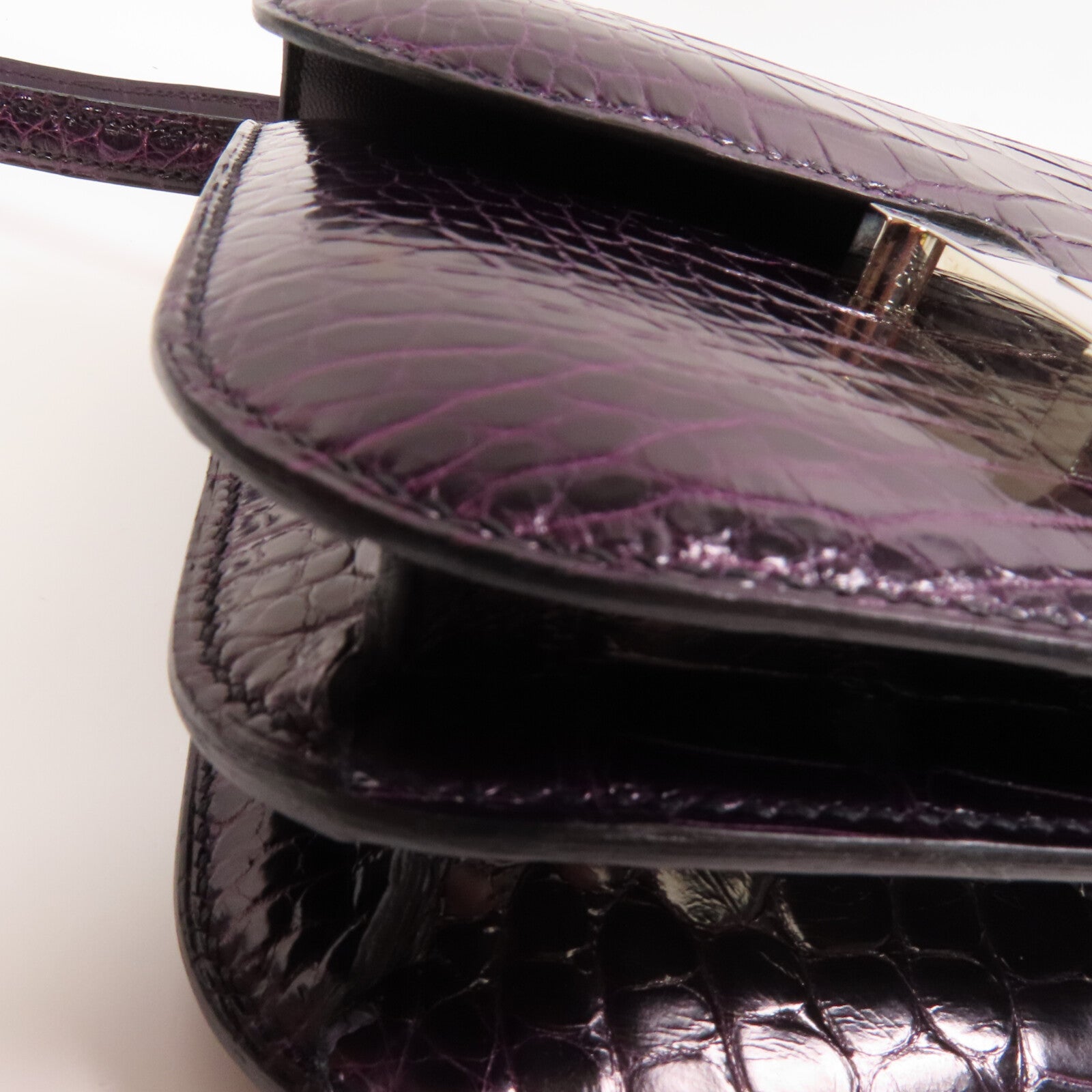 HERMES 皮革Constance Mini銀扣肩背袋Amethyst