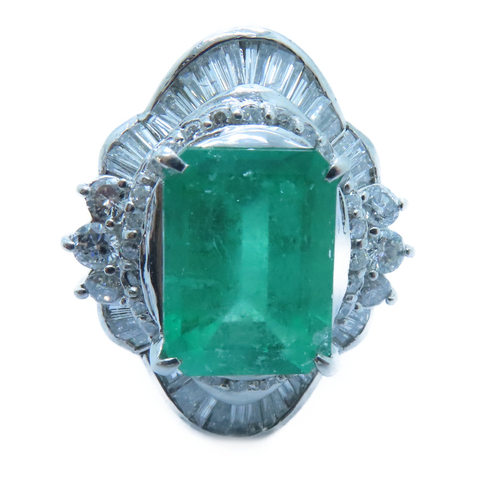 JEWELRY PT900鉑金Emerald Diamond Ring 5.63ct綠寶石/2.08ct鑽石戒指US#6
