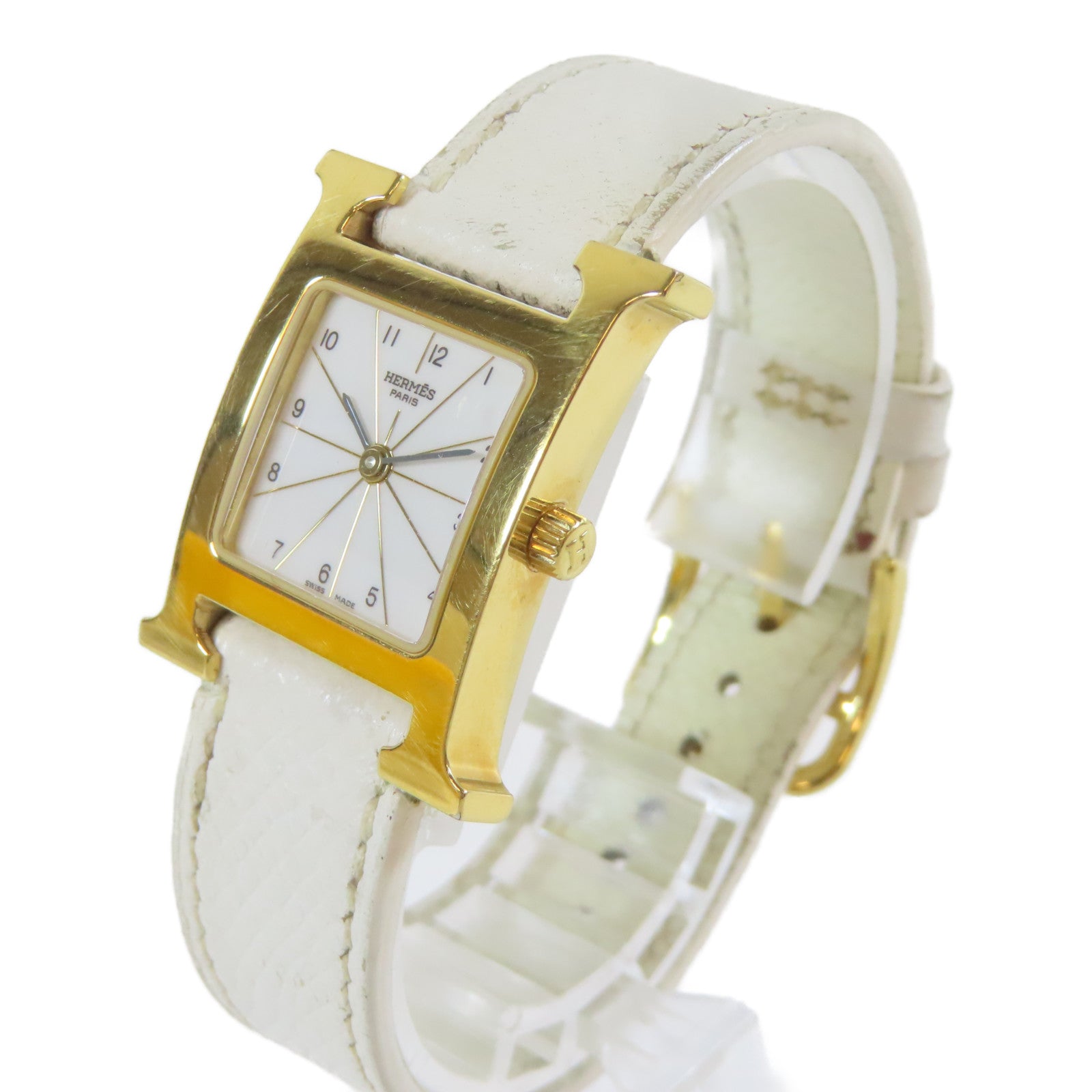 HERMES 【激減優惠】皮革帶/不鏽鋼Heure H Watch金扣手錶石英機芯白色