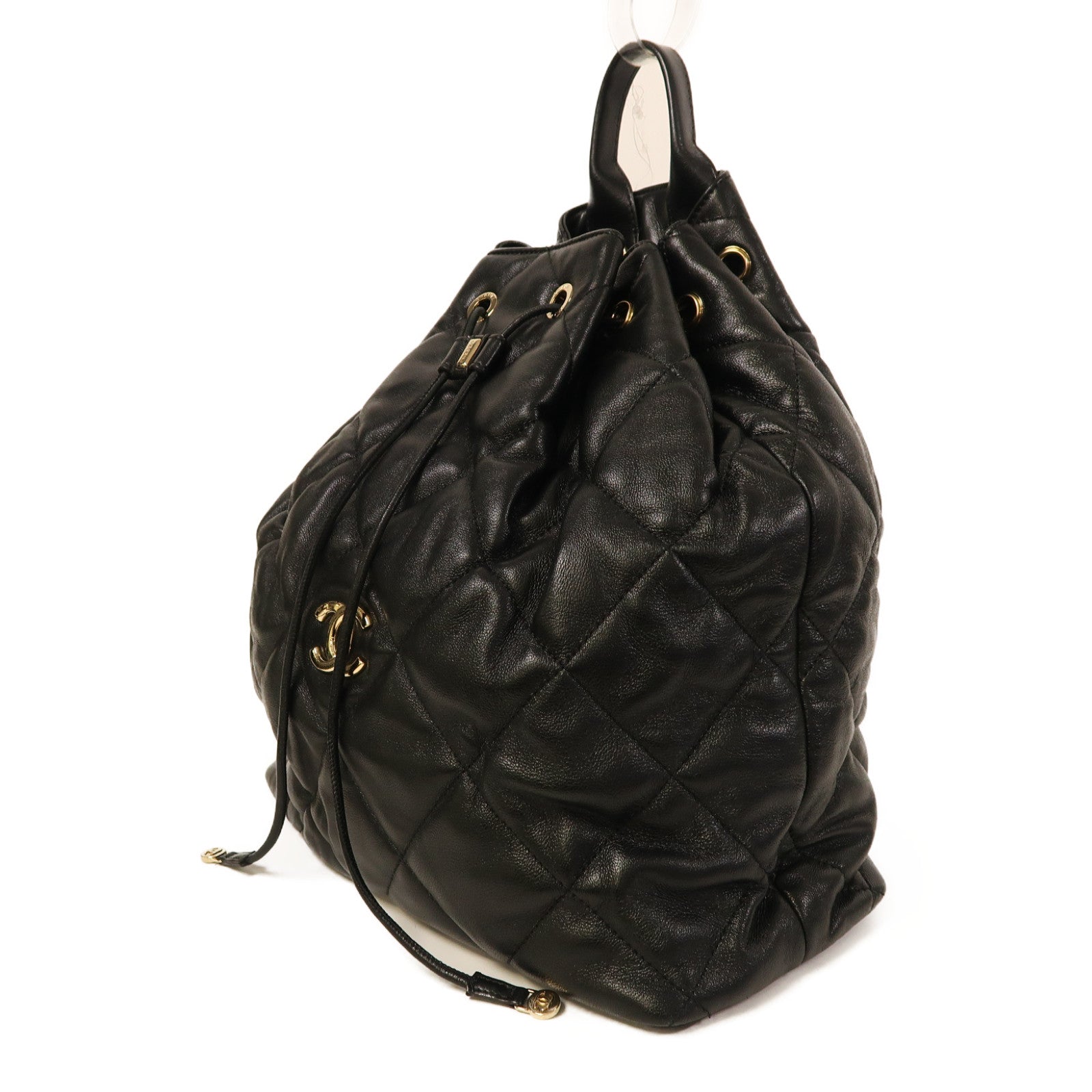 CHANEL 菱格牛皮皮革Backpack金扣背包黑色