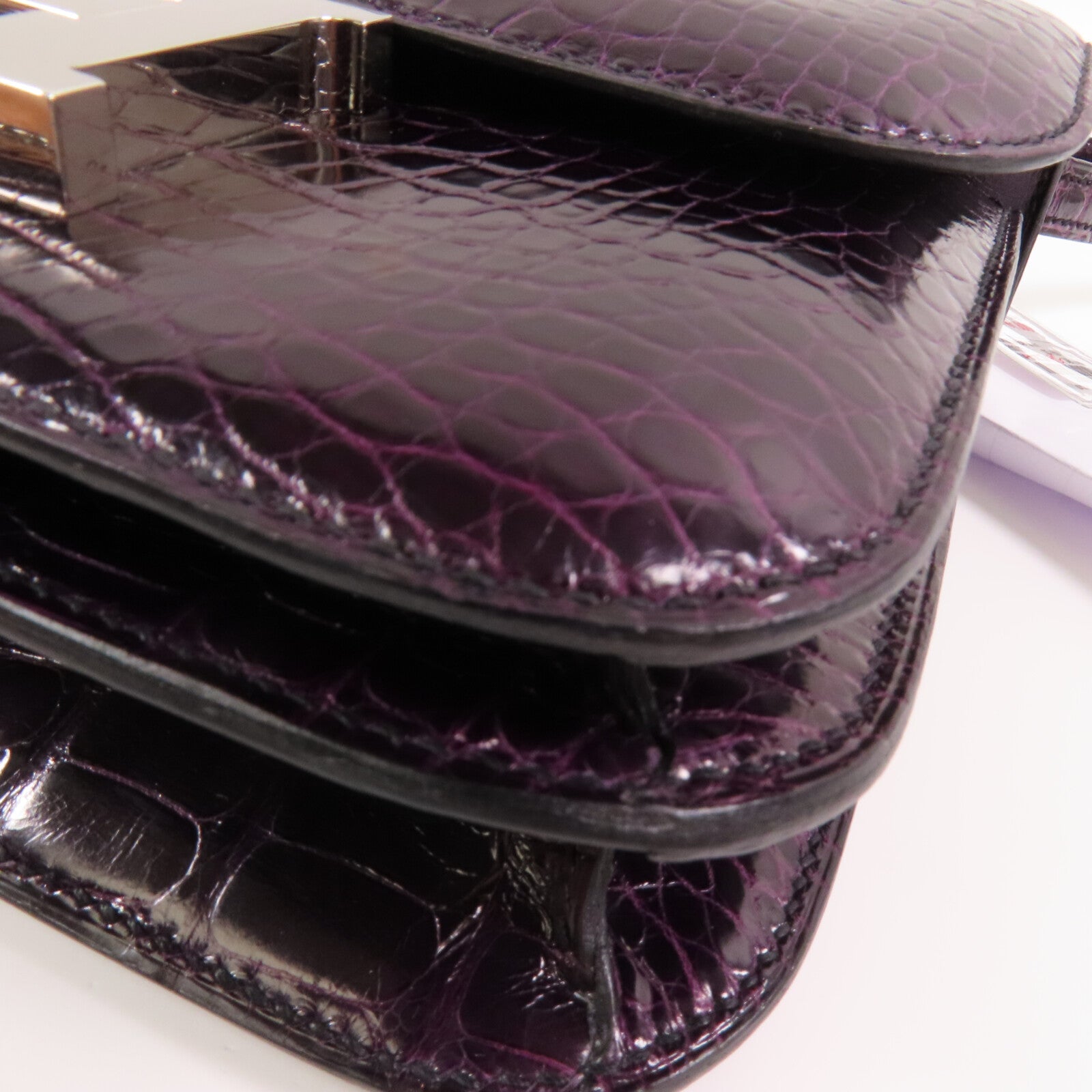 HERMES 皮革Constance Mini銀扣肩背袋Amethyst