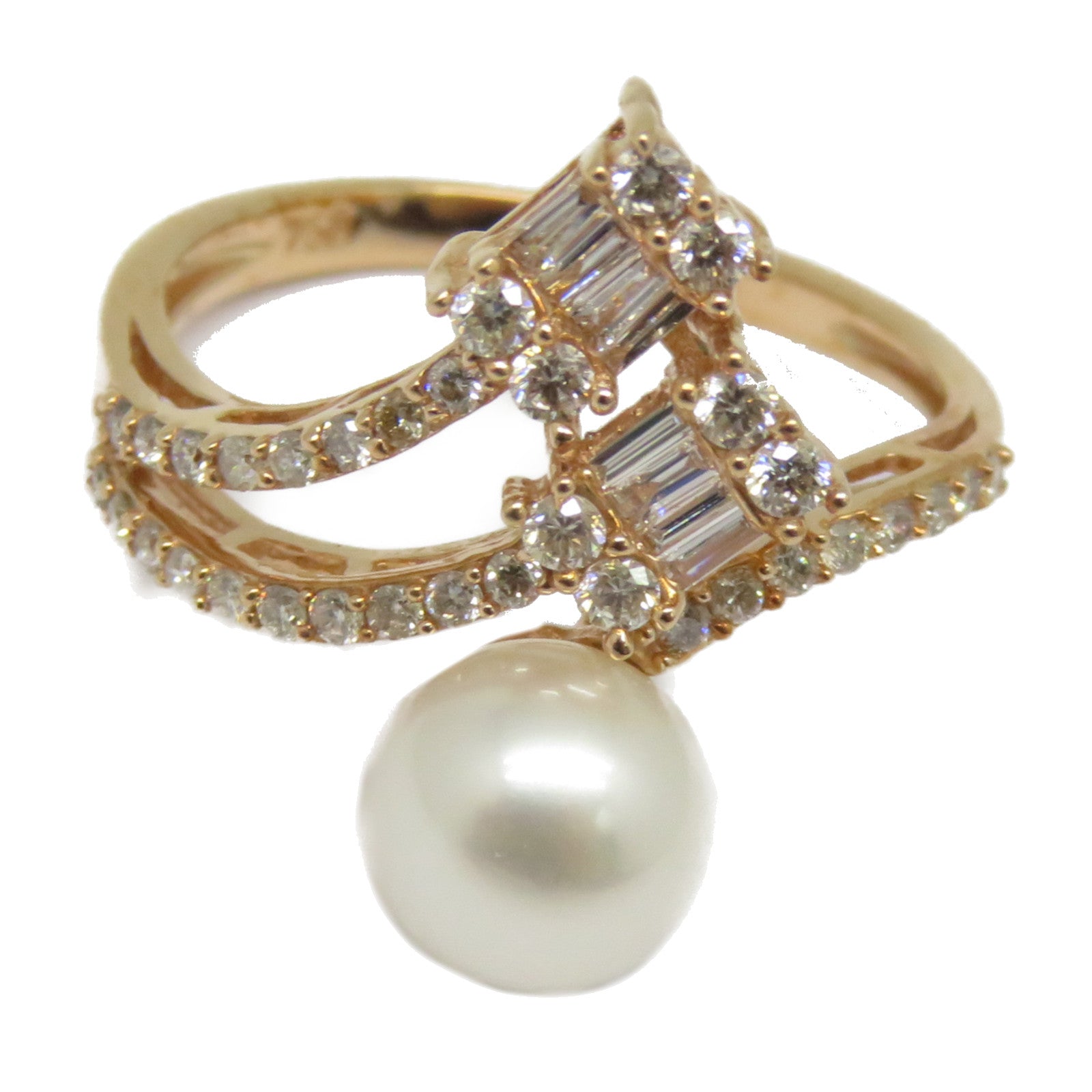 JEWELRY 【激減優惠】18K玫瑰金Pearl Ring 2.55ct珍珠/0.433ct鑽石戒指US#6.5白色/粉金色/銀色