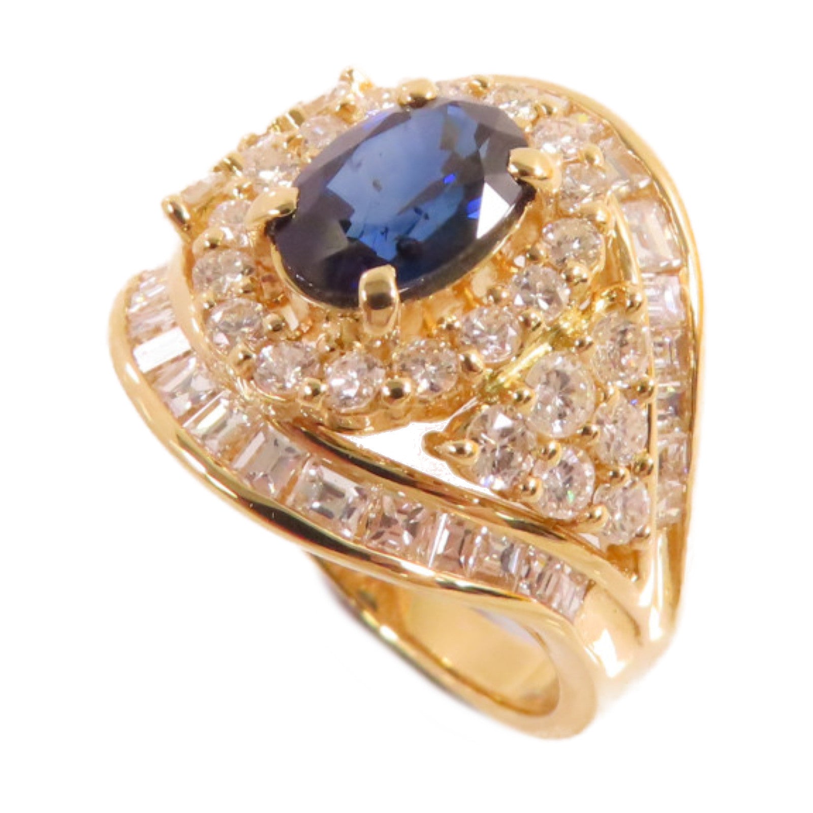 JEWELRY 【激減優惠】18K黃金/1.36ct藍寶石/1.8ct鑽石Sapphire Diamond Ring戒指US#5.25