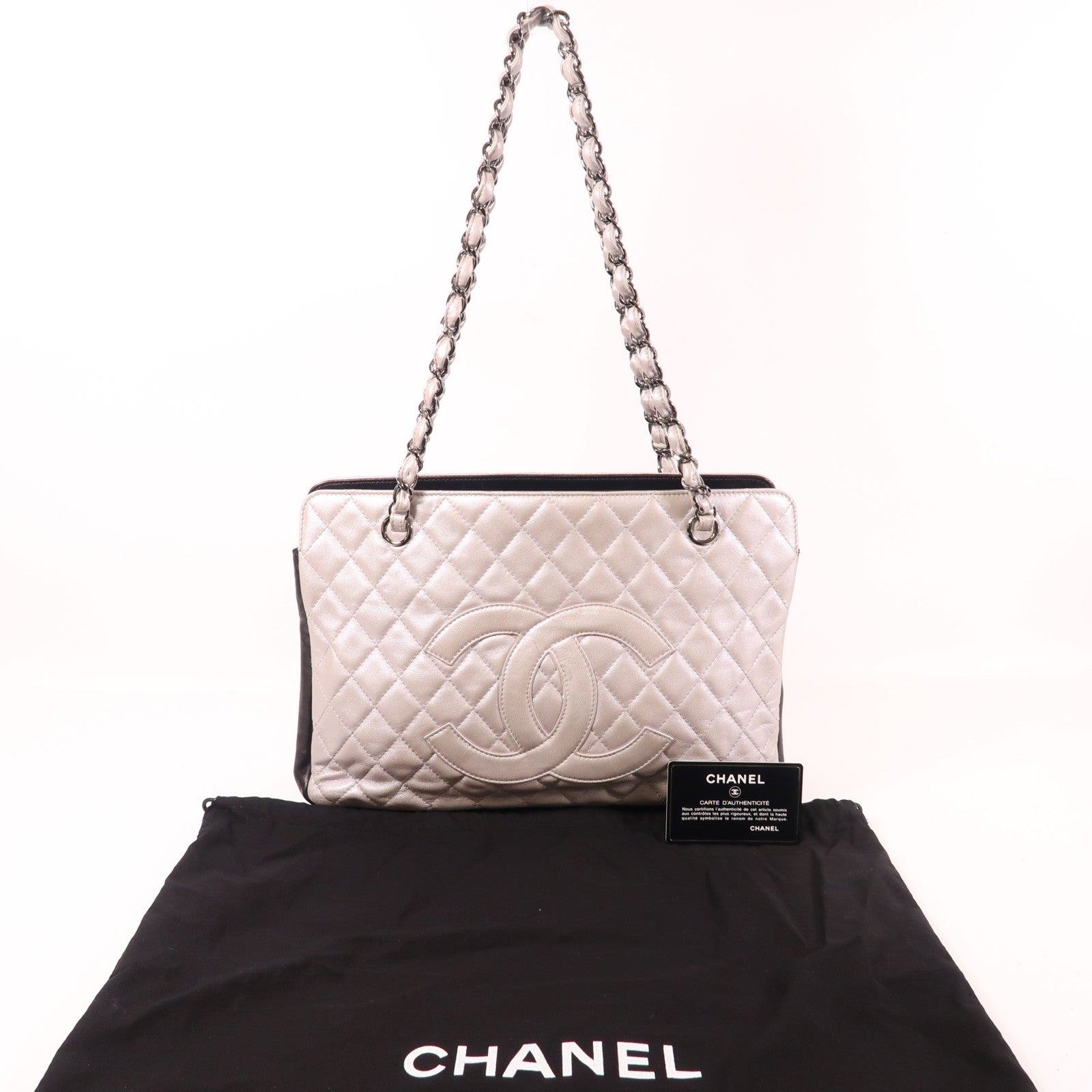 CHANEL 羊皮皮革Chain Shoulder銀扣鏈帶肩背袋