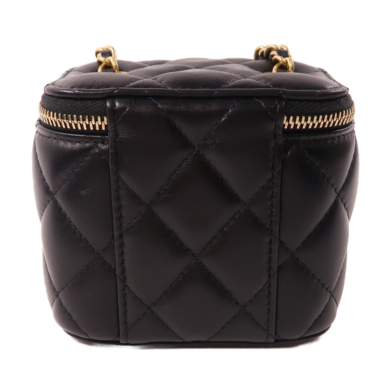 CHANEL 羊皮皮革Vanity Case金扣鏈帶肩背袋黑色