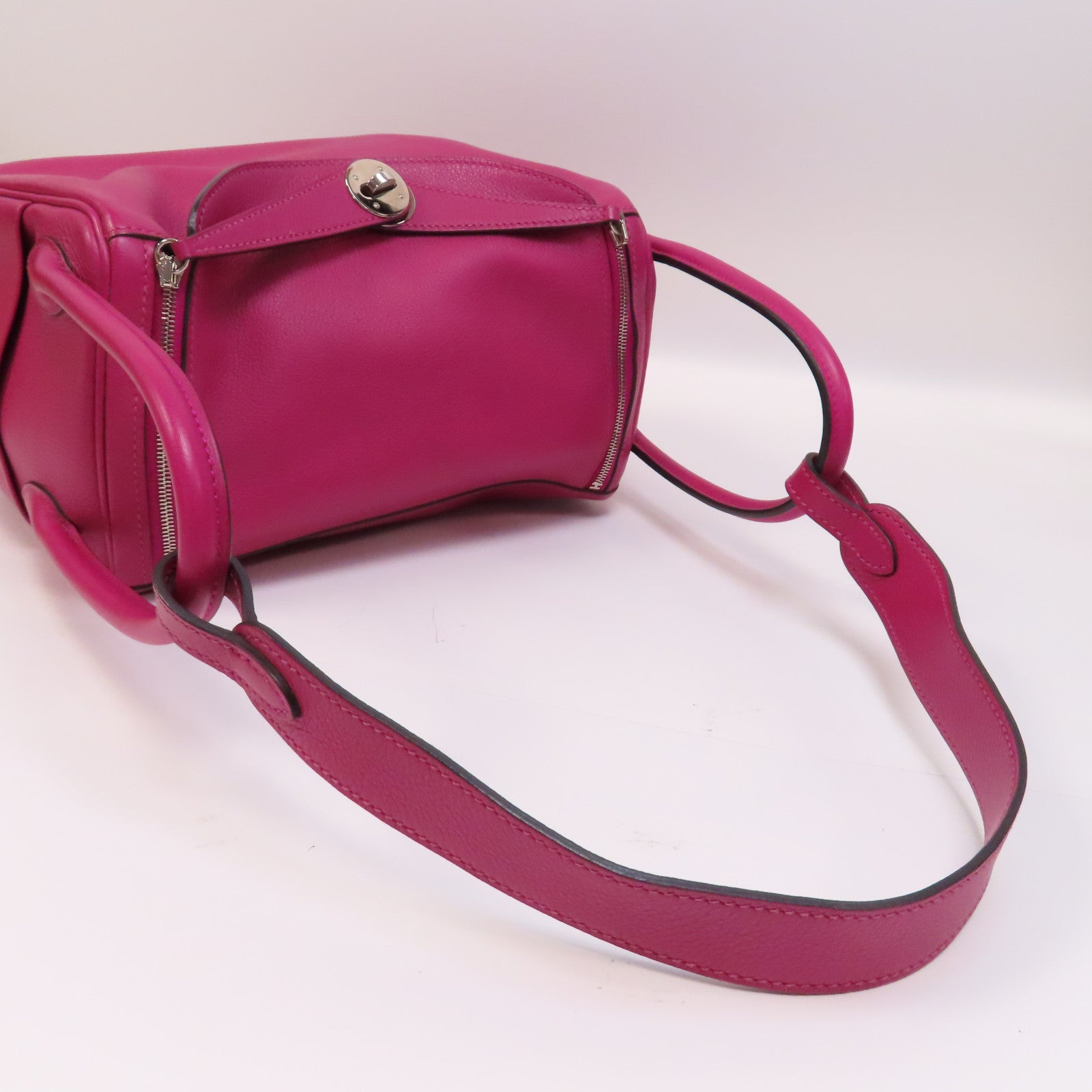 HERMES Evercolor皮革Lindy 26銀扣手挽肩背兩用袋Rose Purple/桃紫色