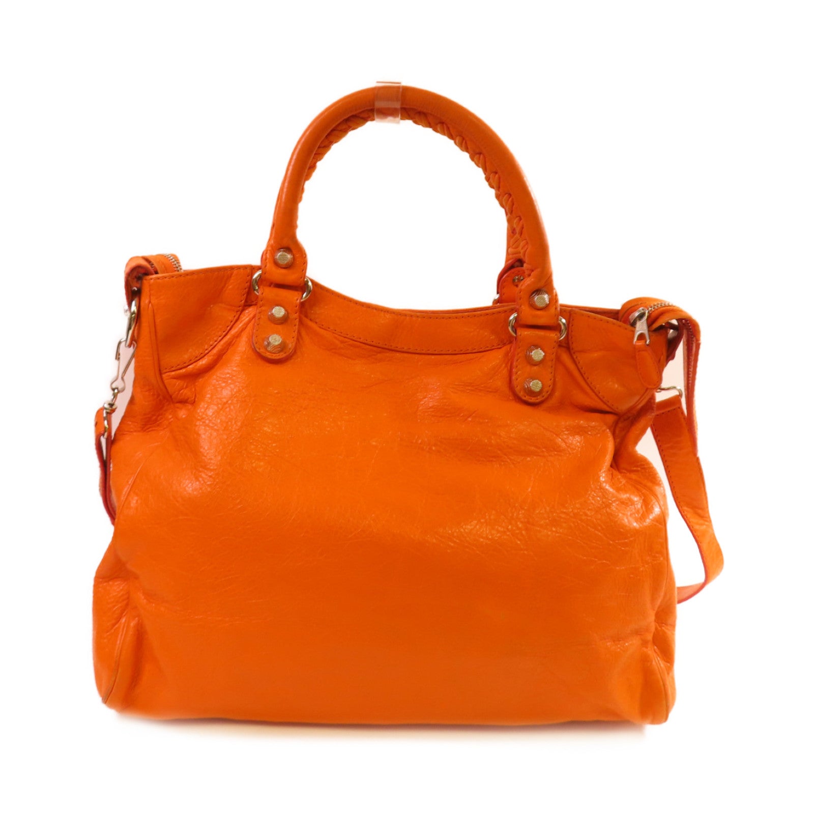 BALENCIAGA 羊皮皮革Velo Giant 2Way Shoulder Bag銀扣手挽肩背兩用袋橙色