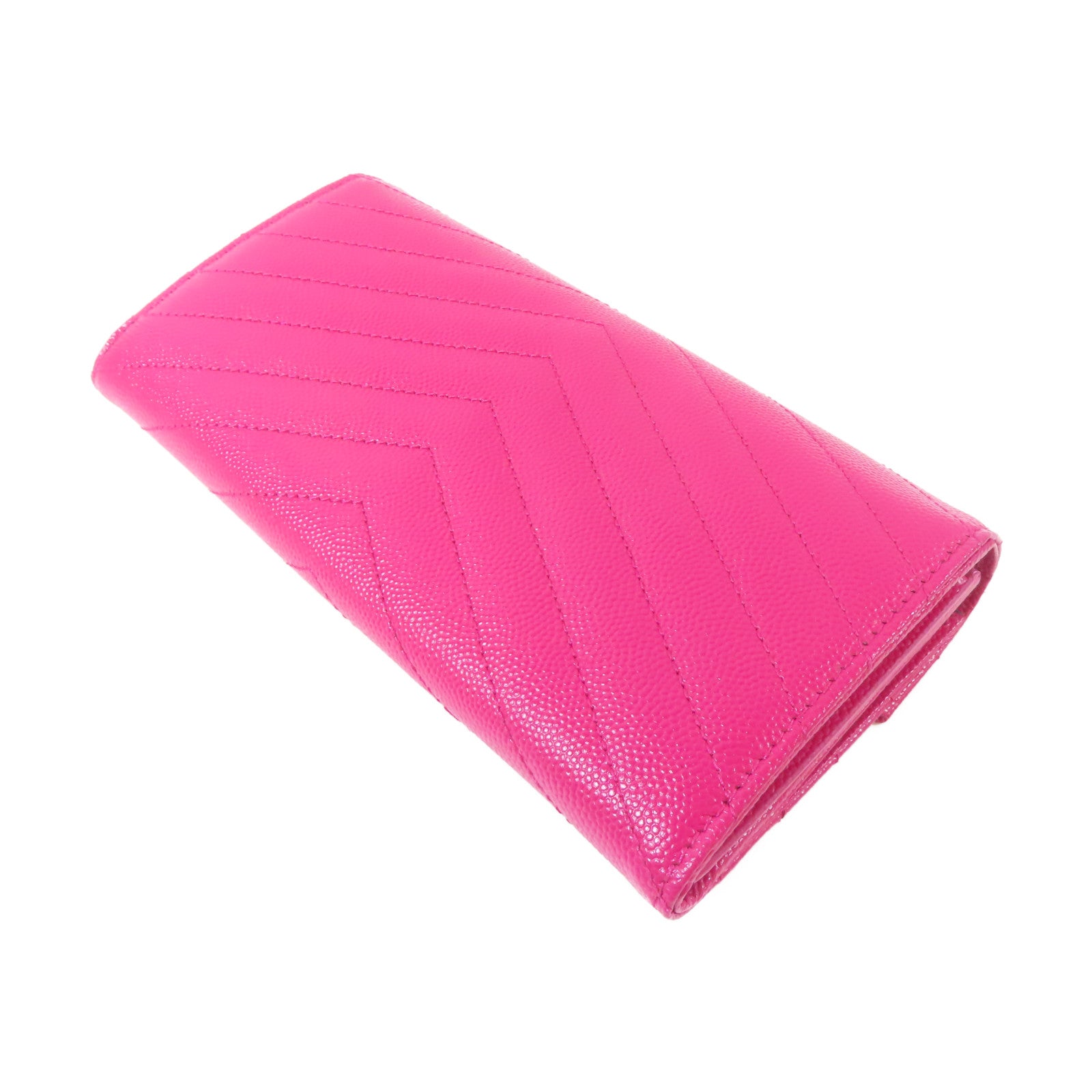 YVES SAINT LAURENT 牛皮皮革Long Wallet金扣長錢包桃紅色