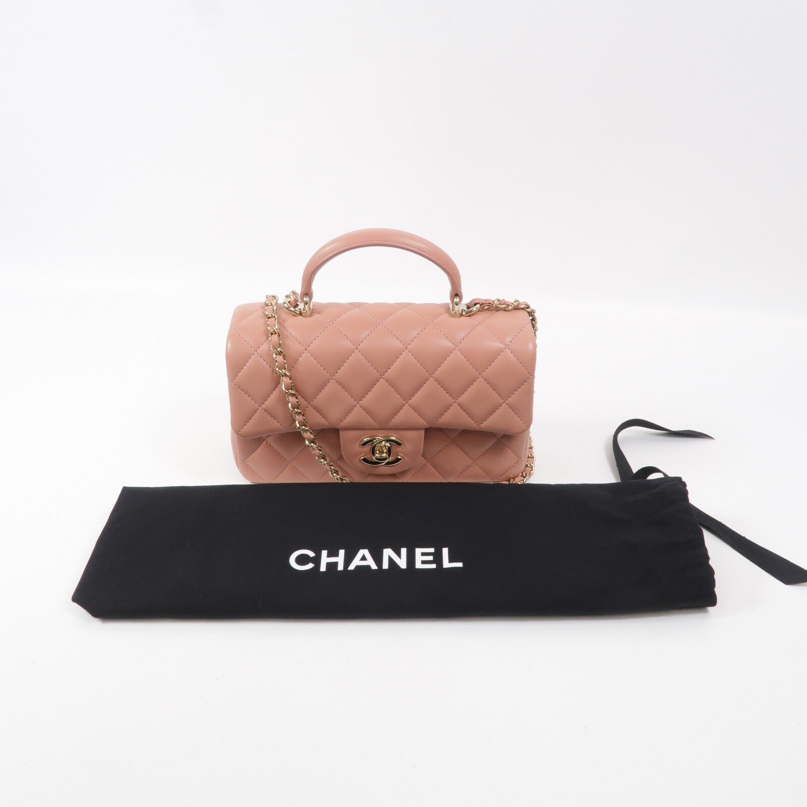 CHANEL 羊皮皮革Mini Flap Bag With Top Handle鏈帶手挽肩背兩用袋