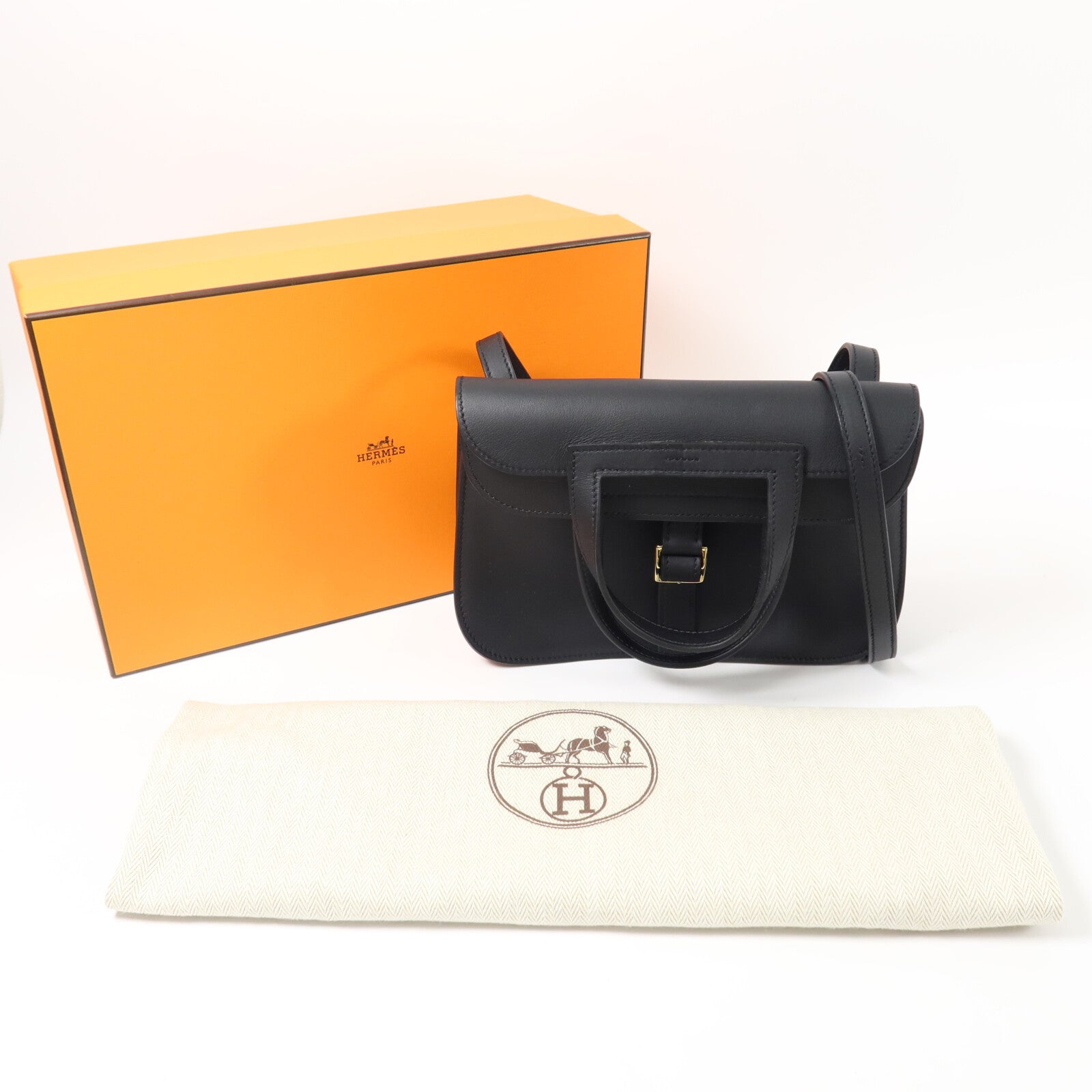 HERMES Swift皮革Mini Halzan手挽肩背兩用袋Noir