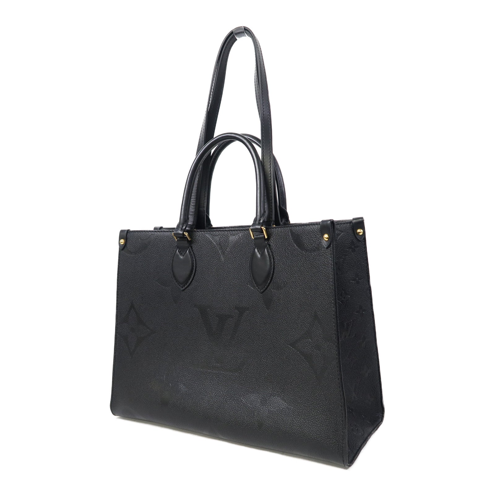 LOUIS VUITTON Monogram Empreinte On The Go MM金扣手挽肩背兩用袋黑色