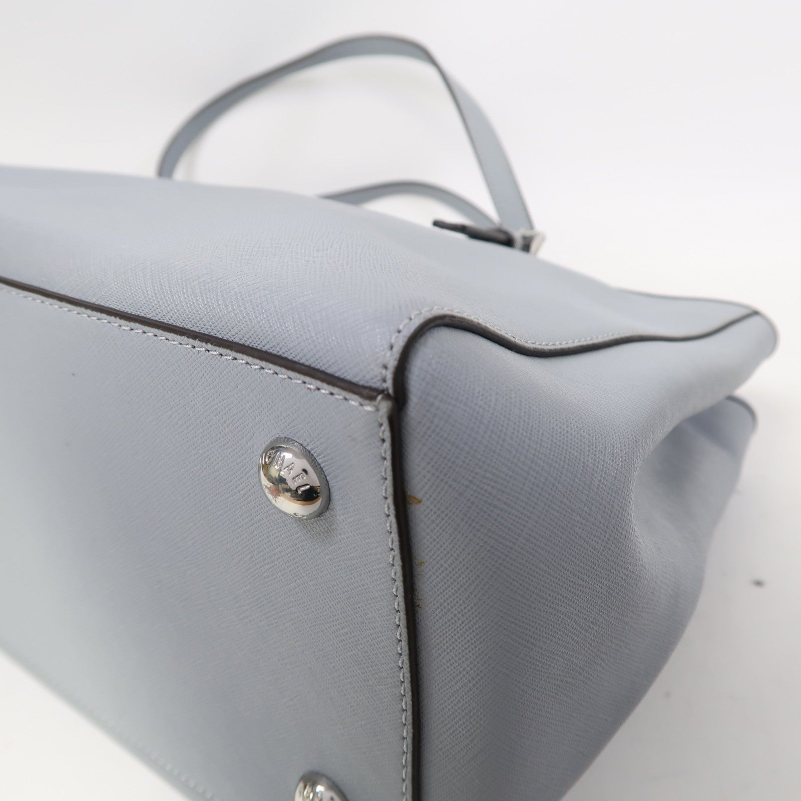 Michael Kors 牛皮皮革Tote Bag銀扣肩背袋藍色
