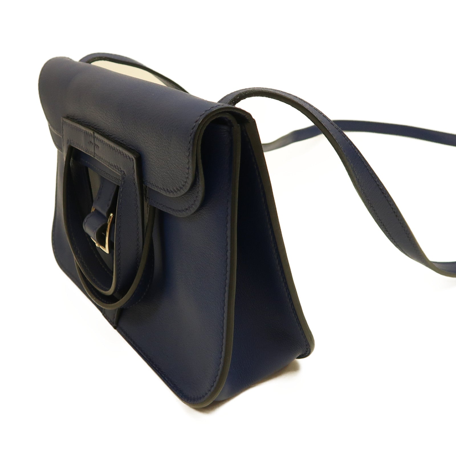 HERMES Swift皮革Mini Halzan 22銀扣手挽肩背兩用袋藍色