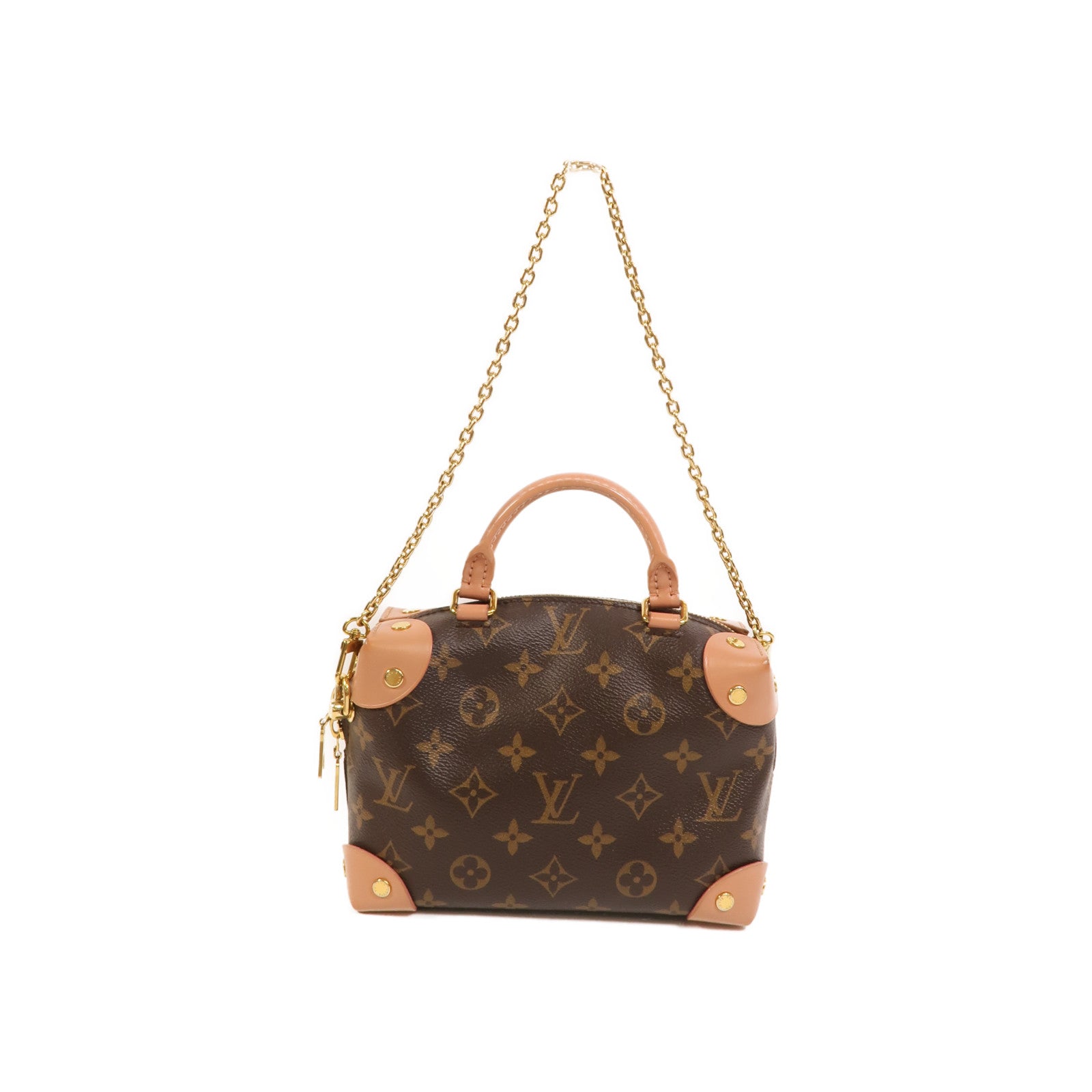 LOUIS VUITTON Monogram Petite Malle Souple金扣手挽肩背兩用袋棕色/粉紅色