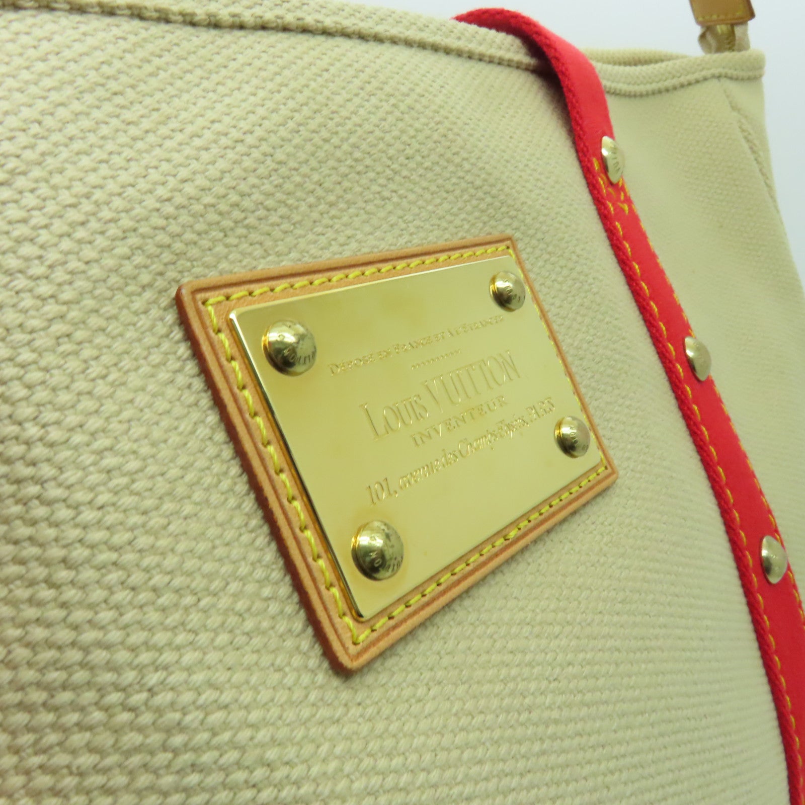 LOUIS VUITTON 【激減優惠】帆布Antigua Cabas GM金扣手挽袋米色/紅色