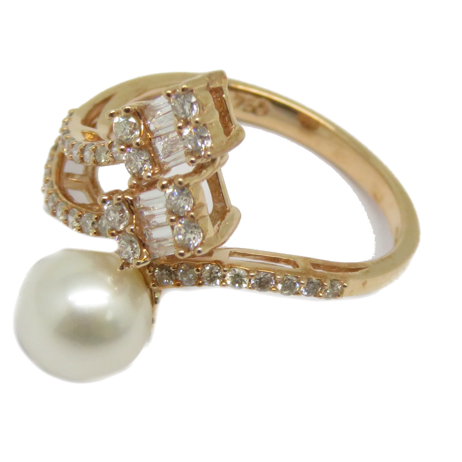 JEWELRY 【激減優惠】18K玫瑰金Pearl Ring 2.55ct珍珠/0.433ct鑽石戒指US#6.5白色/粉金色/銀色