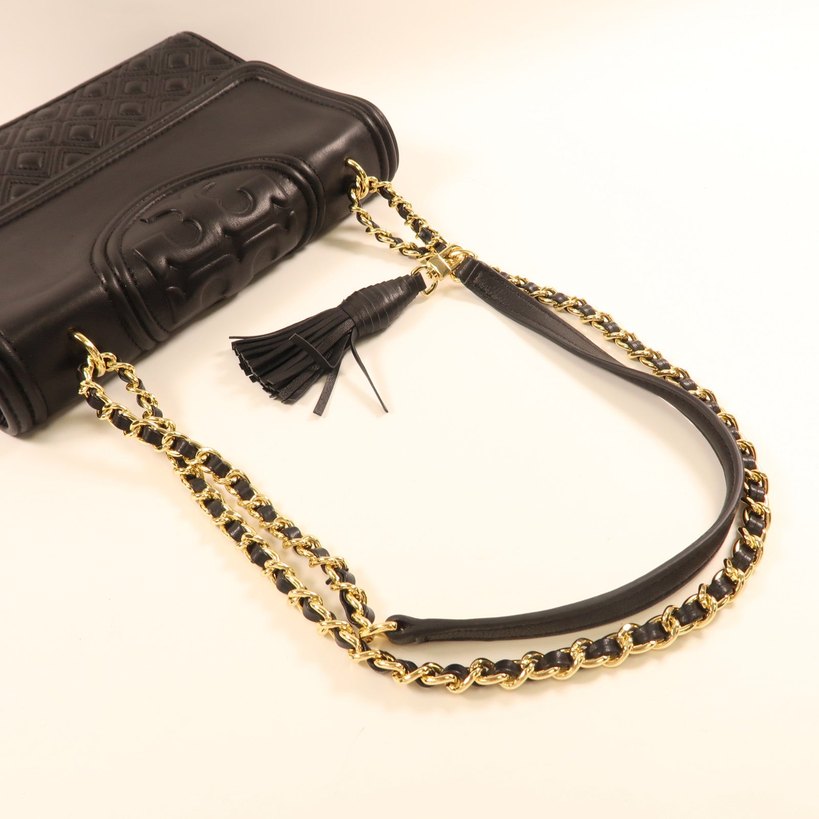 Tory Burch 羊皮皮革Chain Shoulder金扣鏈帶肩背袋黑色