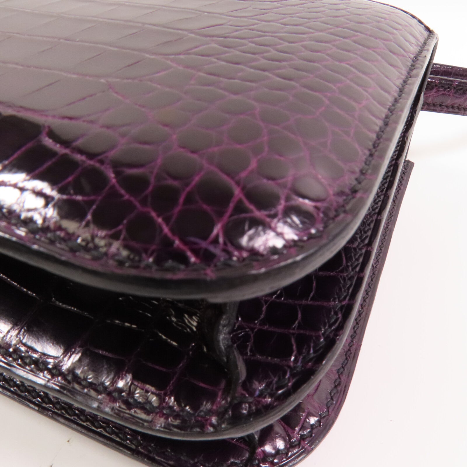 HERMES 皮革Constance Mini銀扣肩背袋Amethyst